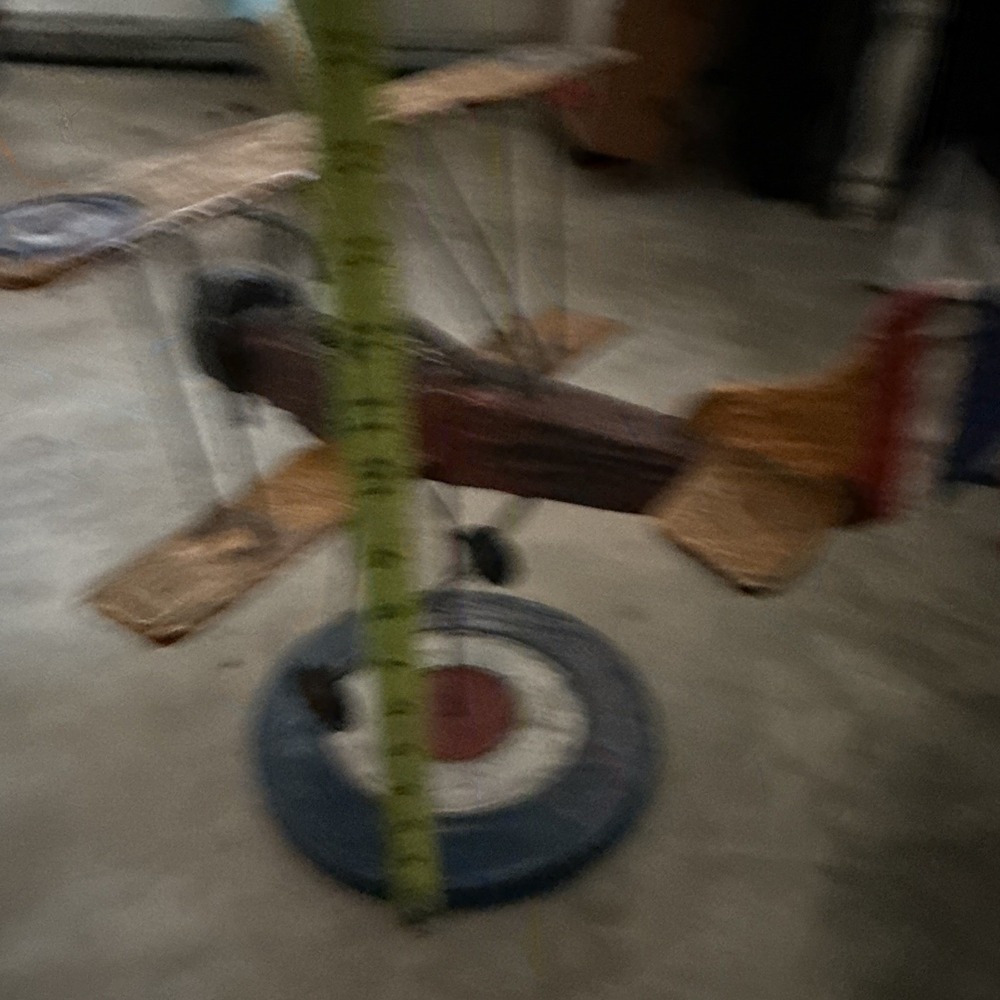 Handmade Wooden Biplane Airplane Model, Pre-Built, Display Stand Included - Picture 5 of 7